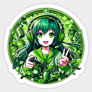 Green gamer girl Sticker